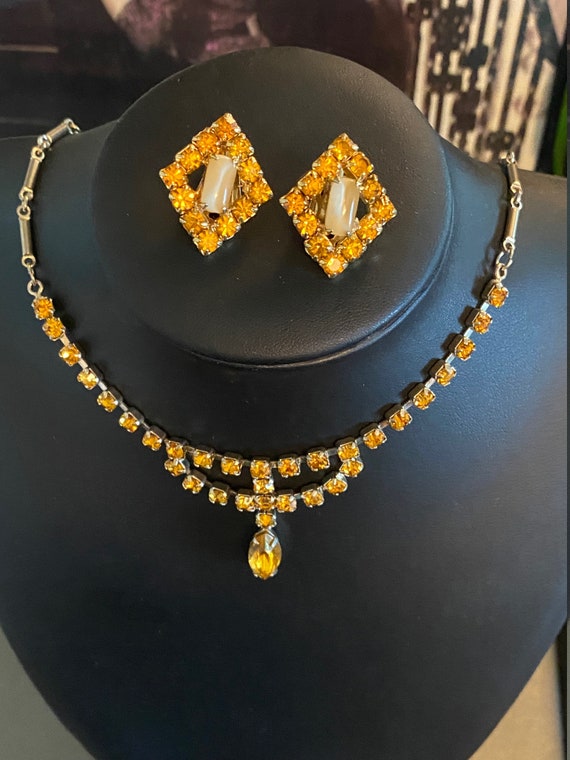 Amber Rhinestone Marquis Necklace with 2 Sets of … - image 4