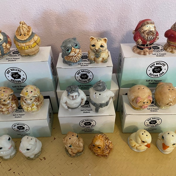 Harmony Kingdom Pot Bellys Salt and Pepper Shakers - Santa, Fireman, Sumo Wrestler, Easter Cats, Pig, Rabbit, Duck, Cat, Elephant Orangutan