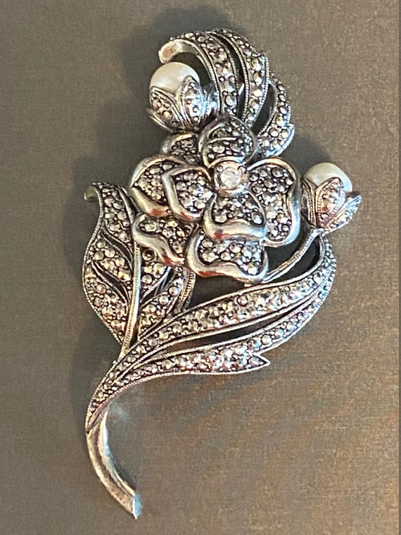 Vintage Kenneth J Lane (KJL) AVON  Marcasite Flor… - image 2