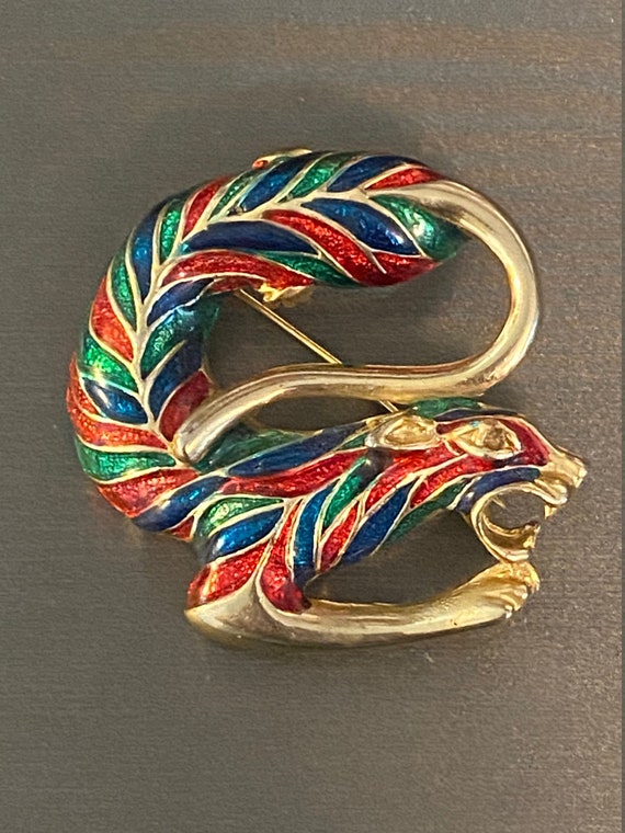 Vintage Cloisonné Panther Brooch
