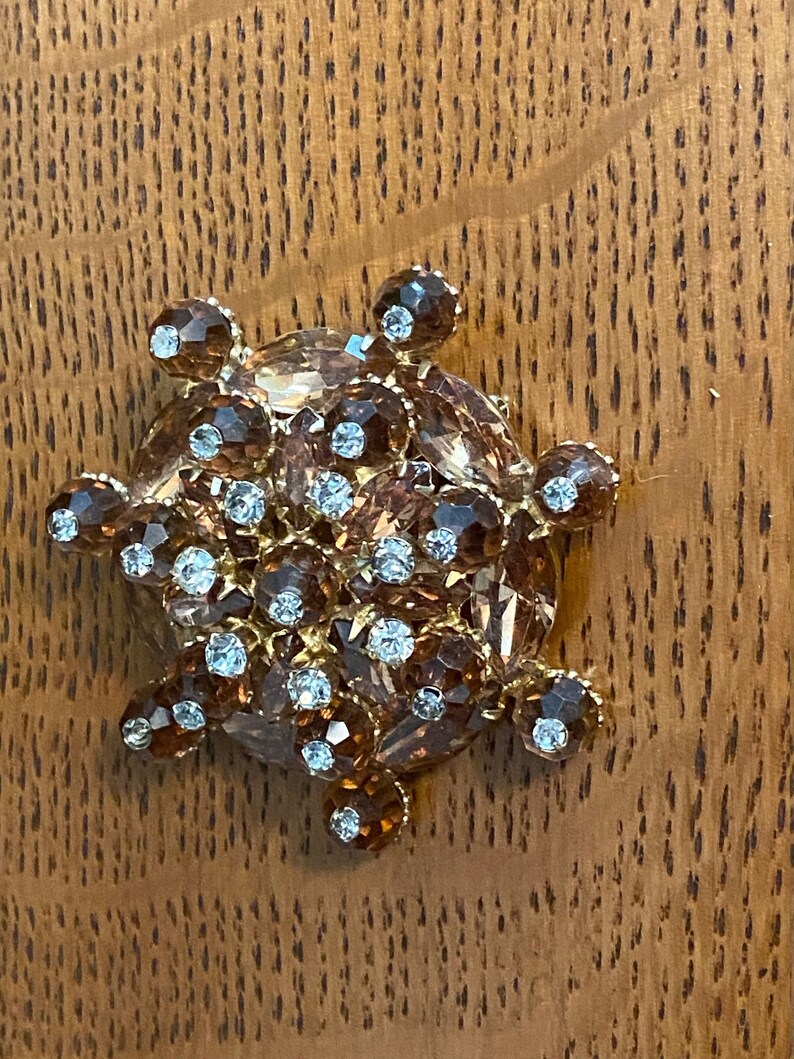 Gorgeous Signed WEISS Clear Amber Marquis Rhinestone and Faceted Crystal Amber Beads Topped with Clear Crystal Rhinestones Brooch image 1