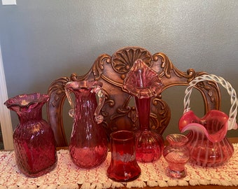 Assorted Cranberry Glass Vases - Fenton, Rossi