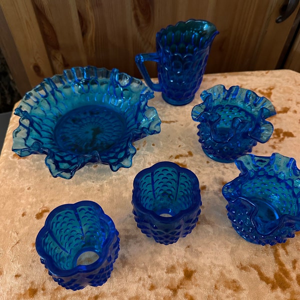 Fenton Glassware - Colonial Blue thumbprint and hobnail