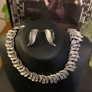 Vintage Signed TRIFARI Silver Tone Earrings, Signed CORO Silver Tone Necklace