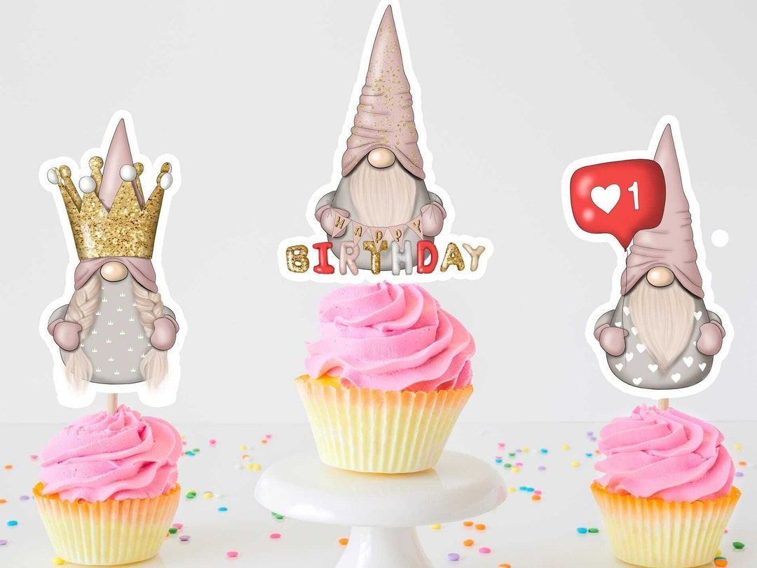 Birthday Gnomes Cupcake Toppers Gnome Party Decoration Etsy
