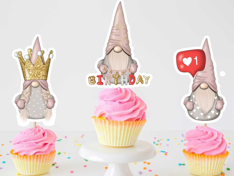 Birthday Gnomes Cupcake Toppers Gnome Party Decoration Etsy