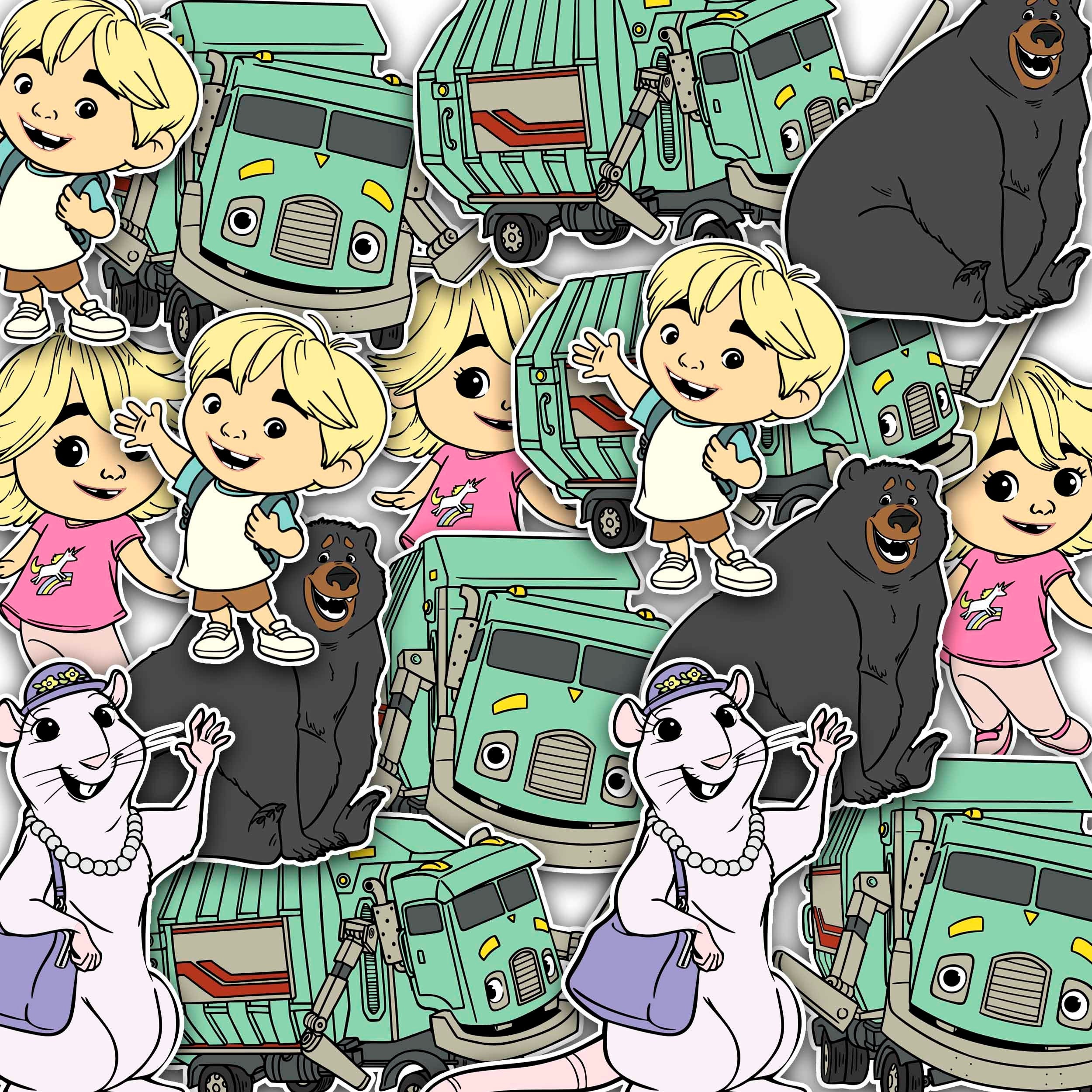 7 PCS Trash Truck Stickers Cartoon Green Truck Stickers Etsy