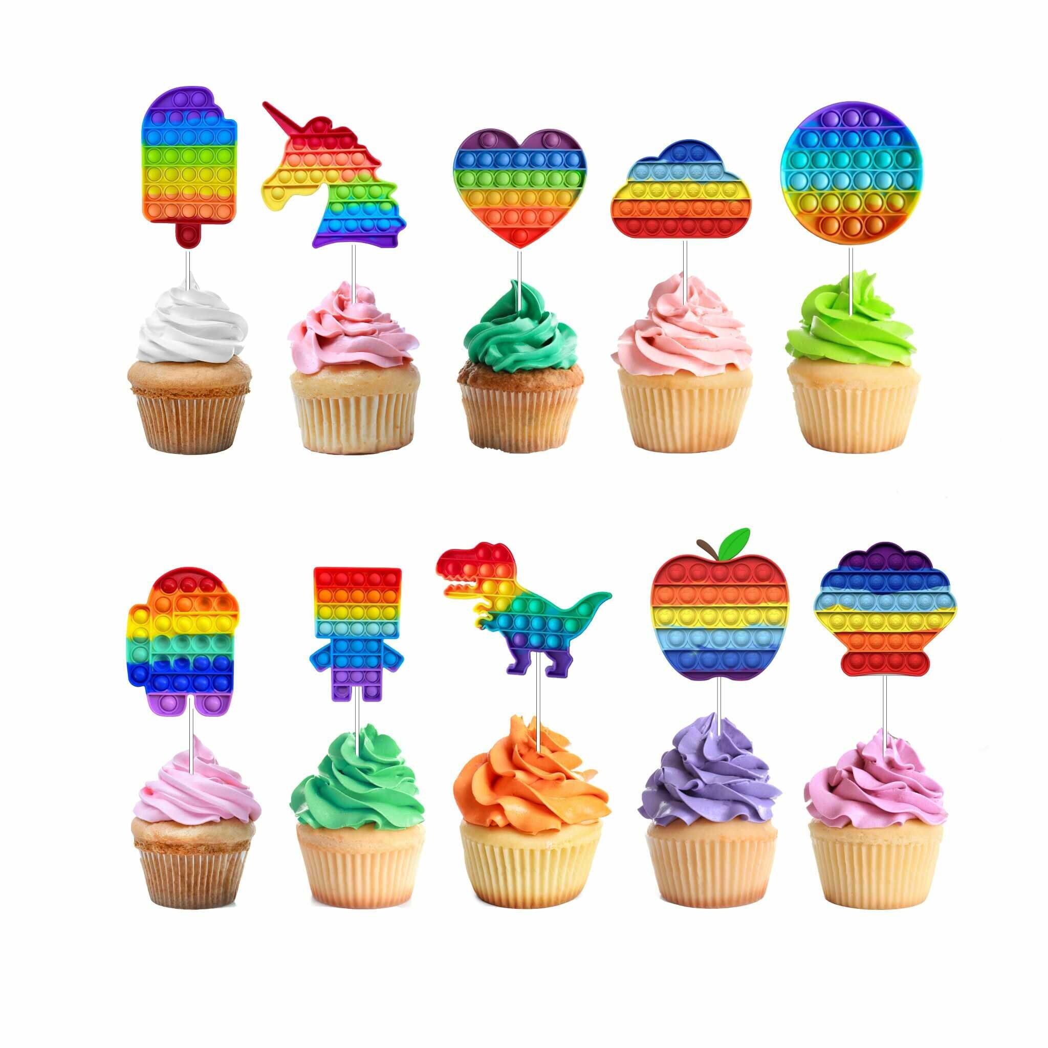 10 PCS Popit Cupcake Toppers Fidget Toy Cupcake Toppers Etsy