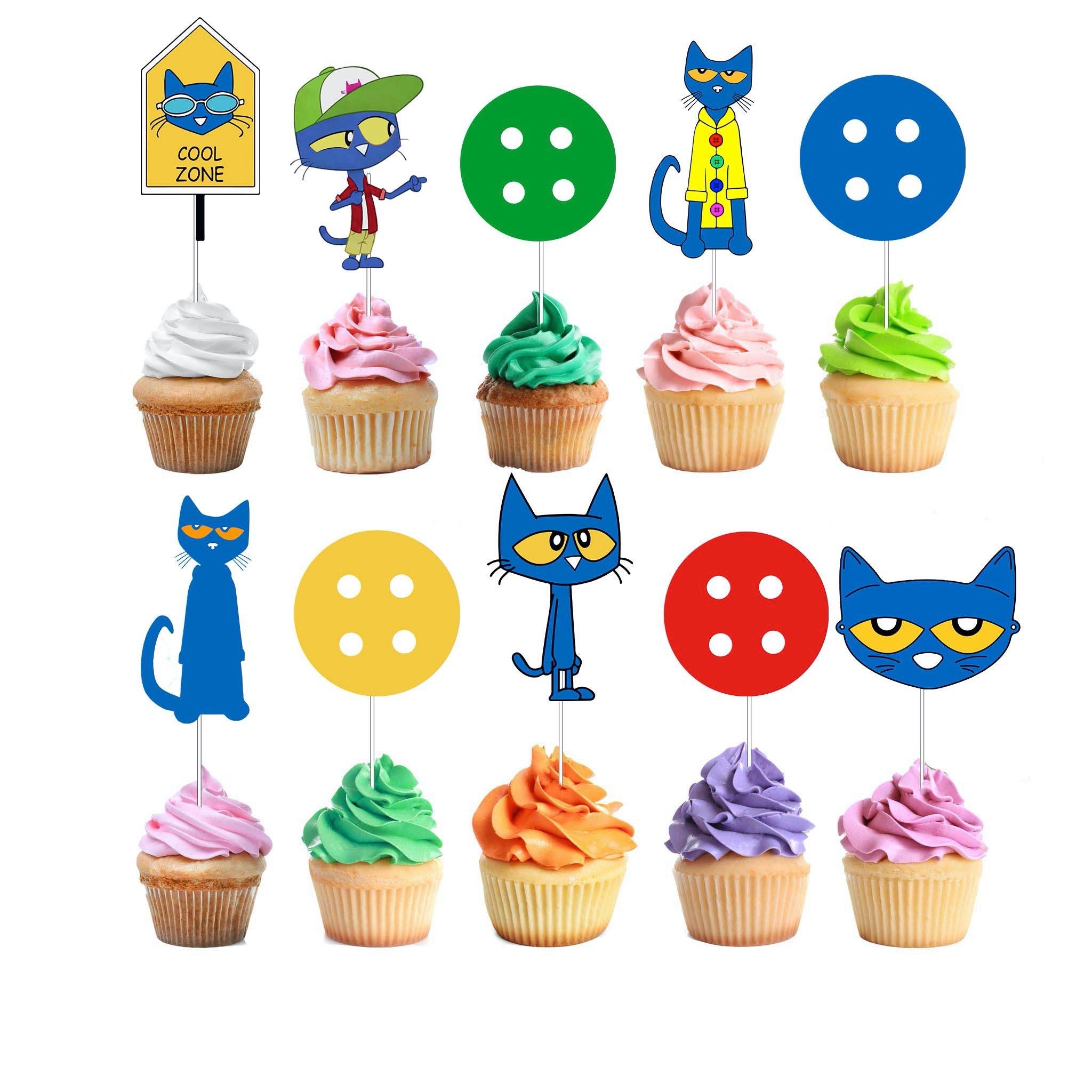 10 PCS Petethecat Cupcake Picks Petethecat Cupcake Etsy