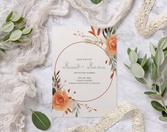 Floral Save The Date Invitation Template - Modern Save The Date Template, Editable Save The Date Wedding Invitation | Canva Template