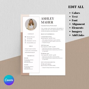 Neutral Resume Template, Professional Resume Template, Customer Service Resume Template, Resume CV, Customizable Canva Template Resume