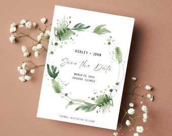 Floral Save The Date Invitation Template - Modern Save The Date Template, Editable Save The Date Wedding Invitation | Canva Template