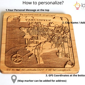 Custom Map on Wood Coaster Oak Alder Maple Walnut Any City Map Deep Engraved Housewarming Birthday Anniversary Valentines Day Gift image 9