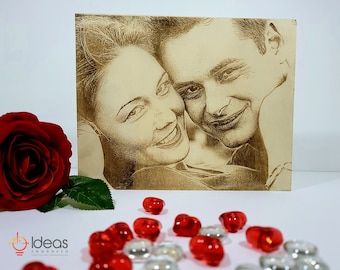 Aangepaste foto gegraveerd op houten paneel | Gepersonaliseerde fotocadeau | Houten portret cadeau | Muurbehang| 2023 Geschenken | Fotokunstcadeau| Valentijnsdag