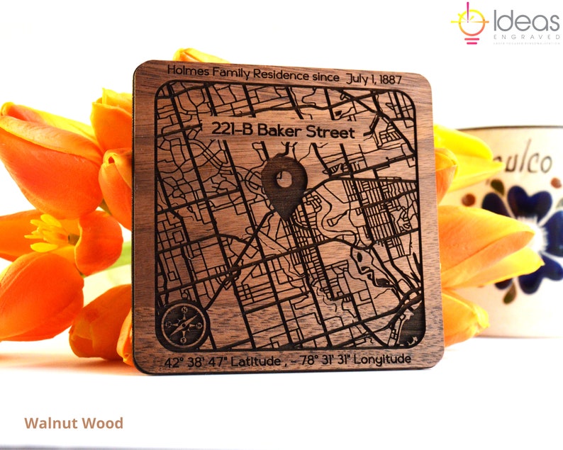 Walnut wood map coaster