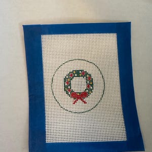 Hand Painted Needlepoint Canvas Christmas Wreath Mini needlepoint easy stitch bag charm or needlepoint ornament