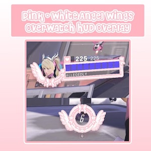 May include: Pink and white angel wings Overwatch HUD overlay featuring a character portrait and health bar. The health bar shows "225/225" and the character name is "ALLEGEDLY". The overlay also includes a pink and white angel wing icon with the number "6" in the centre.