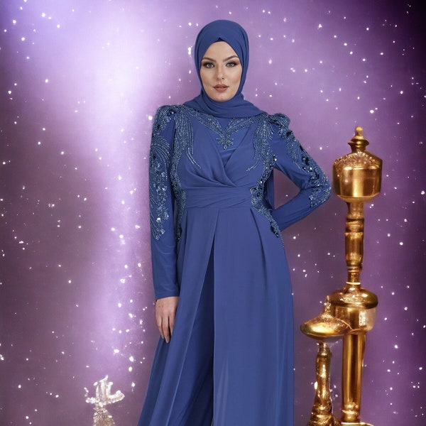 Hijab Abendkleid / Muslimisches Verlobungskleid / Nikah / Islamisches Hochzeitskleid / Abendkleid / Elegante Brautjungfer / Bescheiden / Neu / Frühling