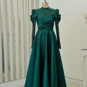 Wedding Dress / Islamic Clothing / Hijab Satin Evening Dress / Stylish / Abaya For Muslim / Summer Dress / Best Clothing / Dubai / Elegant Emerald