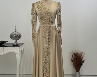 Exclusive Satin / Wedding Dress / Prom Dress / Islamic Cloth / Hijab/ Evening Dress / Modest / Woman Dress / Abaya Maxi Dress / Long Dress