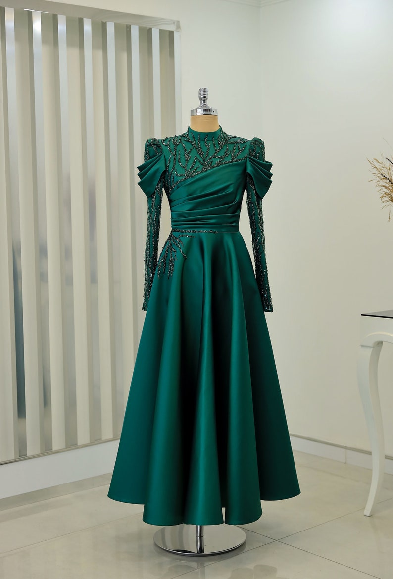 Wedding Dress / Islamic Clothing / Hijab Satin Evening Dress / Stylish / Abaya For Muslim / Summer Dress / Best Clothing / Dubai / Elegant Emerald