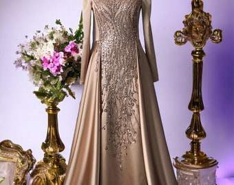 Exclusive Satin / Wedding Dress / Prom Dress / Islamic Cloth / Hijab/ Evening Dress / Modest / Woman Dress / Dubai / Abaya Maxi Dress / New
