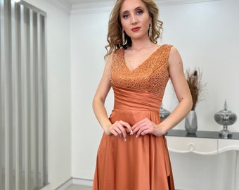 Modest Evening Dress Custom Made Satin Prom Dresses,DS4778