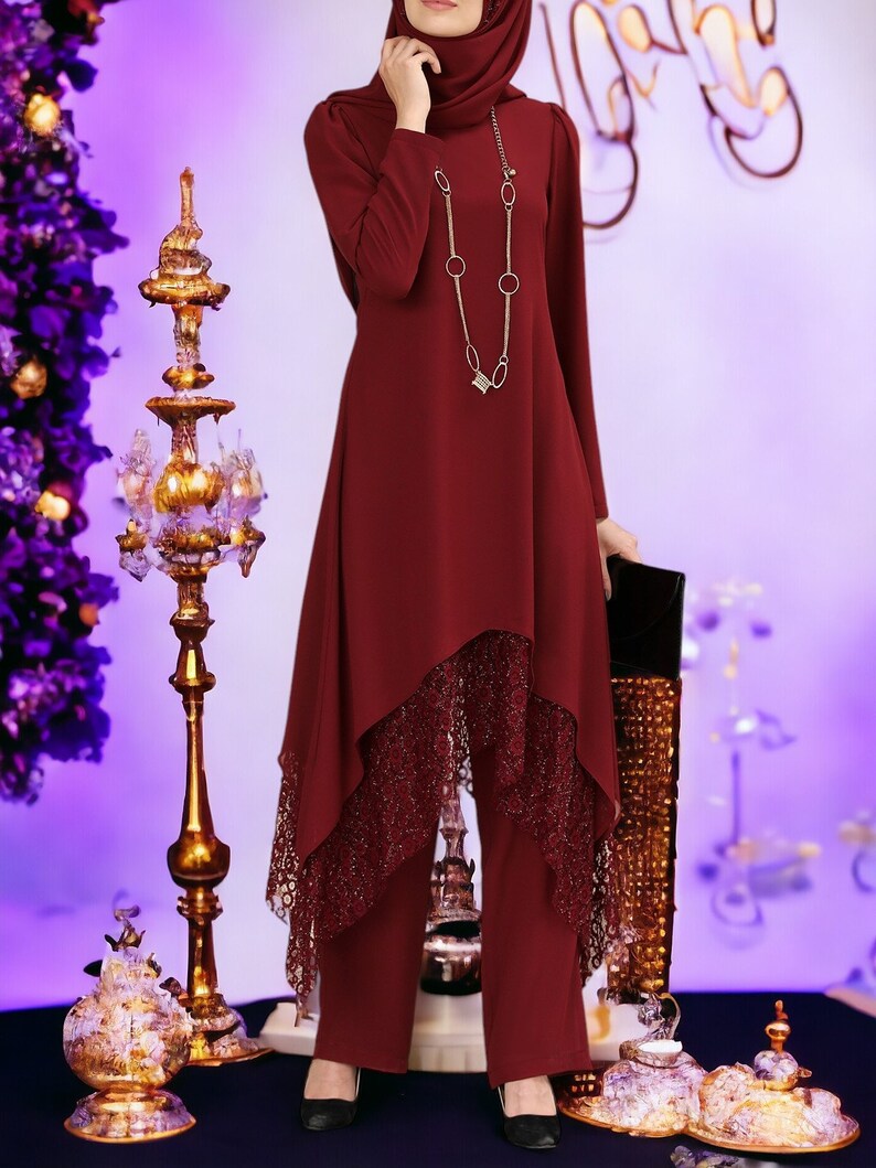 Islamisches Neues Tuch / Anzug Für Frauen / Hijab / Geschenk Für Frauen / Sommerkleid / Anzug Für Abaya / Bescheiden / Neue Kleider / Maxi Kleid / Täglicher Anzug Burgundy