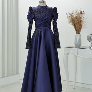 Wedding Dress / Islamic Clothing / Hijab Satin Evening Dress / Stylish / Abaya For Muslim / Summer Dress / Best Clothing / Dubai / Elegant Navy Blue