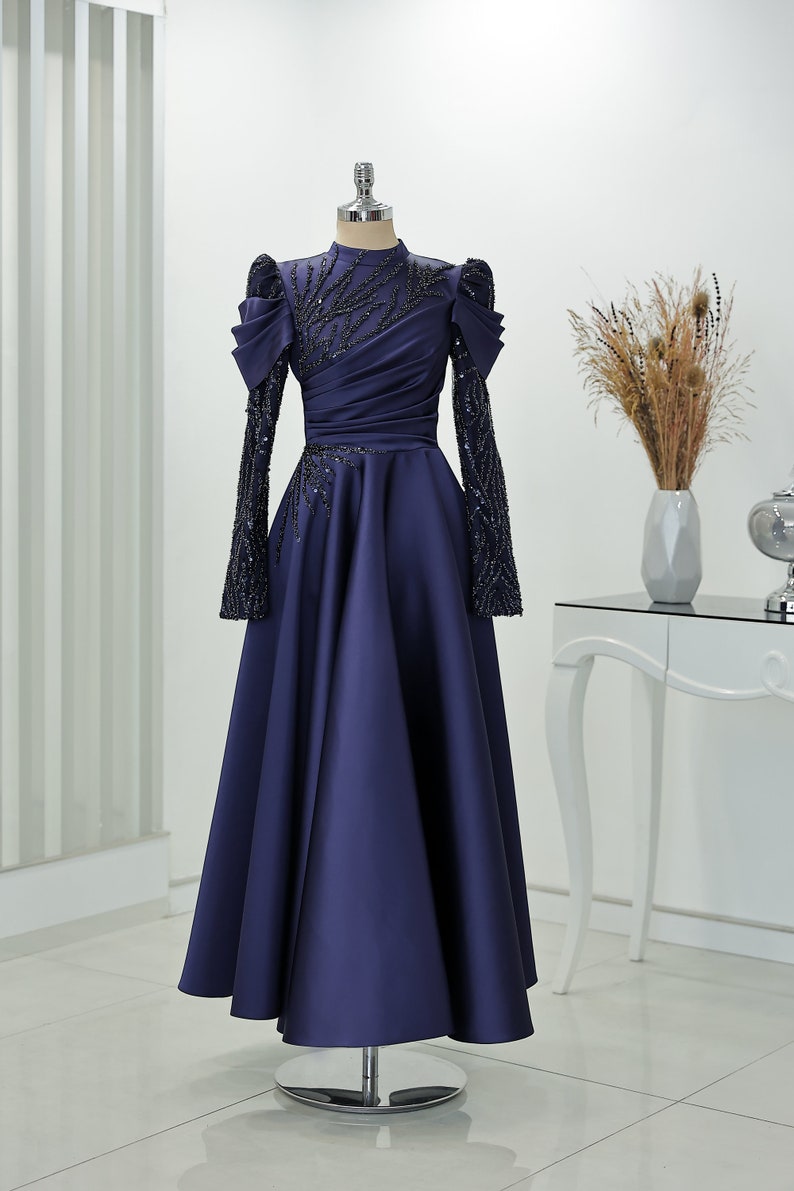 Wedding Dress / Islamic Clothing / Hijab Satin Evening Dress / Stylish / Abaya For Muslim / Summer Dress / Best Clothing / Dubai / Elegant Navy Blue