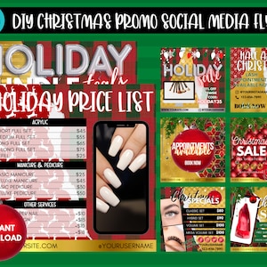 Editable DIY Red, Green, & Gold Christmas Business Sales and Promotions Social Media Flyers l 8 Canva Templates