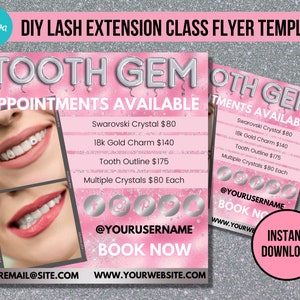Pink DIY Editable Tooth Gem Appointments Available Social Media Flyer Canva Template l Instagram l Tooth Gem Artist & Technician