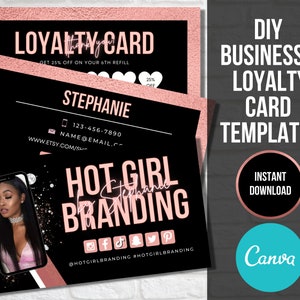 DIY Rose Gold Business Card & Loyalty Card Canva Templates, Editable, Printable, Stamper Design, Nails, Hair, Bundles, Estheticians, Beauty