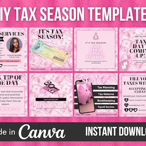 Set of 8 DIY Tax Prep Social Media Flyer Canva Templates Bundle l Facebook and Instagram Posts l Tax Season, Bookkeepers, Accountants, Taxes