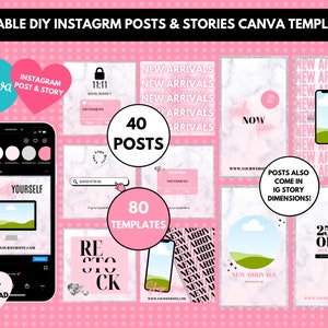 Luxurious Pink, Marble, Glitter, and Diamonds Editable DIY Engagement and Promotional Instagram Posts and Stories l Canva Templates