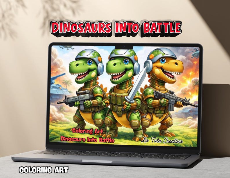 Målarbok för dinosaurier, pojkar, åldrar 4-8, dinosauriearmékrigare, stridssidor för barn, coola stegosaurus- och t-rex-aktiviteter, utskrivbara, digital nedladdning, 32 sidor bild 7