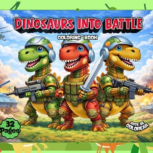 Målarbok för dinosaurier, pojkar, åldrar 4-8, dinosauriearmékrigare, stridssidor för barn, coola stegosaurus- och t-rex-aktiviteter, utskrivbara, digital nedladdning, 32 sidor bild 17