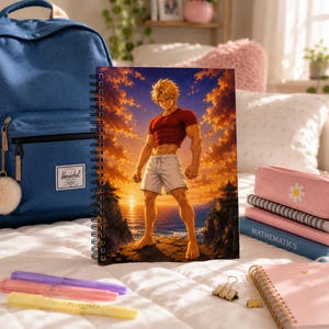 Anime Boy Sunset Beach Spiral Notebook | Lined Composition Notebook | Cute School Journal for Notes & Daily Writing,summer beach notebook