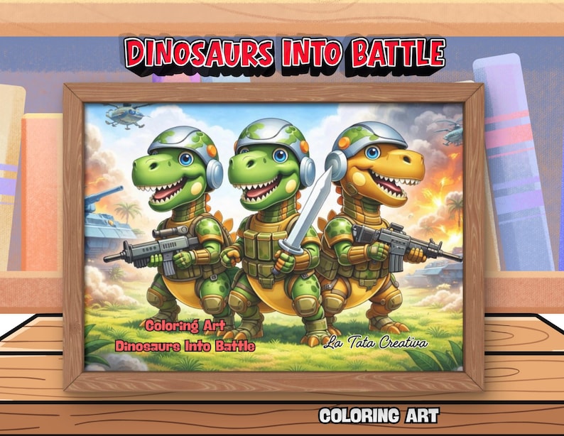 Målarbok för dinosaurier, pojkar, åldrar 4-8, dinosauriearmékrigare, stridssidor för barn, coola stegosaurus- och t-rex-aktiviteter, utskrivbara, digital nedladdning, 32 sidor bild 11