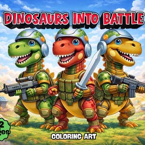 Målarbok för dinosaurier, pojkar, åldrar 4-8, dinosauriearmékrigare, stridssidor för barn, coola stegosaurus- och t-rex-aktiviteter, utskrivbara, digital nedladdning, 32 sidor bild 15