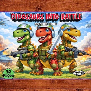 Målarbok för dinosaurier, pojkar, åldrar 4-8, dinosauriearmékrigare, stridssidor för barn, coola stegosaurus- och t-rex-aktiviteter, utskrivbara, digital nedladdning, 32 sidor bild 4