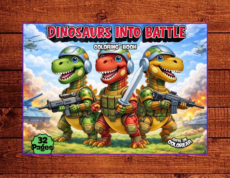 Målarbok för dinosaurier, pojkar, åldrar 4-8, dinosauriearmékrigare, stridssidor för barn, coola stegosaurus- och t-rex-aktiviteter, utskrivbara, digital nedladdning, 32 sidor bild 4