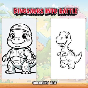 Målarbok för dinosaurier, pojkar, åldrar 4-8, dinosauriearmékrigare, stridssidor för barn, coola stegosaurus- och t-rex-aktiviteter, utskrivbara, digital nedladdning, 32 sidor bild 9