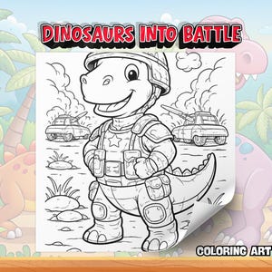 Målarbok för dinosaurier, pojkar, åldrar 4-8, dinosauriearmékrigare, stridssidor för barn, coola stegosaurus- och t-rex-aktiviteter, utskrivbara, digital nedladdning, 32 sidor bild 8