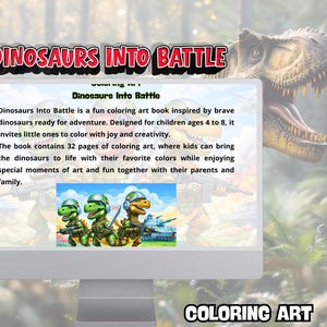 Målarbok för dinosaurier, pojkar, åldrar 4-8, dinosauriearmékrigare, stridssidor för barn, coola stegosaurus- och t-rex-aktiviteter, utskrivbara, digital nedladdning, 32 sidor bild 14