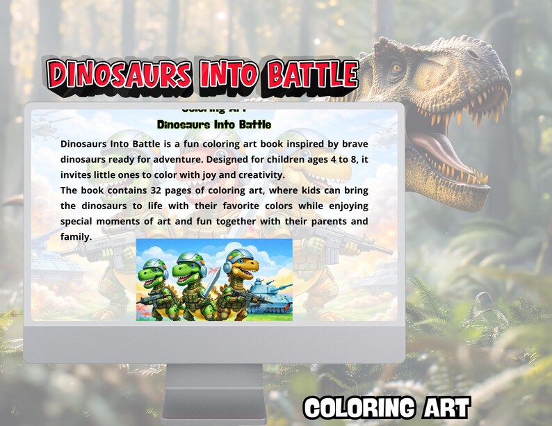 Målarbok för dinosaurier, pojkar, åldrar 4-8, dinosauriearmékrigare, stridssidor för barn, coola stegosaurus- och t-rex-aktiviteter, utskrivbara, digital nedladdning, 32 sidor bild 14