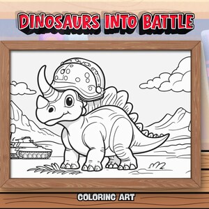 Målarbok för dinosaurier, pojkar, åldrar 4-8, dinosauriearmékrigare, stridssidor för barn, coola stegosaurus- och t-rex-aktiviteter, utskrivbara, digital nedladdning, 32 sidor bild 12