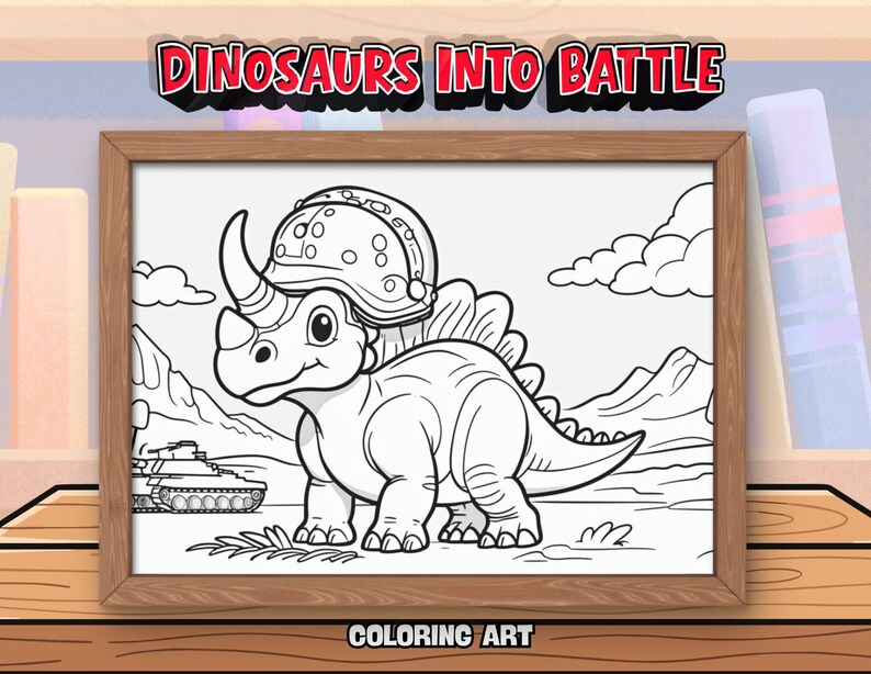 Målarbok för dinosaurier, pojkar, åldrar 4-8, dinosauriearmékrigare, stridssidor för barn, coola stegosaurus- och t-rex-aktiviteter, utskrivbara, digital nedladdning, 32 sidor bild 12