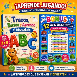 ABC Letter Tracing Workbook Preschool Kids Ages 3-5 Alphabet Activity Book Travel Word Search Printable Summer Learning Digital PDF Bonus 12