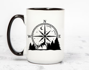 Compass & Forest Coffee Mug - 15 oz Ceramic Mug